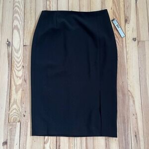NWT Tahari Black Pencil Skirt Tight Knee Length Side Slit Size 2 Preppy Business